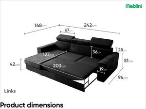 Ecksofa Voss L-Form Links Schwarz - Ecke davorstehend links - Longchair davorstehend links - Ottomane davorstehend links - Schlaffunktion davorstehend rechts