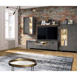 Meuble TV 2portes décor chêne béton gris Gris - En partie en bois massif - 173 x 50 x 42 cm
