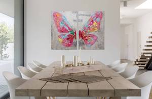 Bild handgemalt Zarte Schönheit Grau - Pink - Massivholz - Textil - 120 x 90 x 4 cm