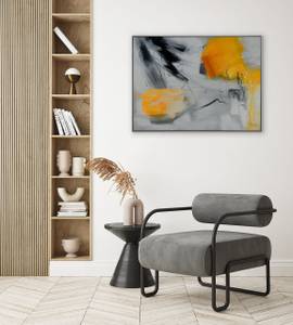 Gerahmtes Acrylbild Flammende Sehnsucht Grau - Orange - Massivholz - Textil - 102 x 77 x 5 cm