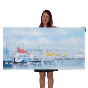 Tableau à l'huile bateaux peinté main Textile - 140 x 70 x 3 cm
