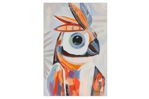 Acrylbild handgemalt Indigenous Bird Beige - Braun - Massivholz - Textil - 60 x 90 x 4 cm