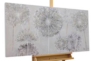 Tableau peint Messengers of Summer Gris - Bois massif - Textile - 120 x 60 x 4 cm