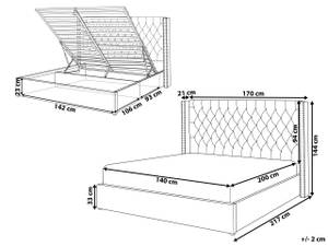 Lit double LUBBON Gris lumineux - Argenté - 170 x 144 x 217 cm