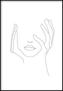 Hände auf Gesicht Linienkunst Poster 30 x 21 x 30 cm