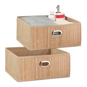 2x paniers de rangement en bambou plats Beige - Marron clair