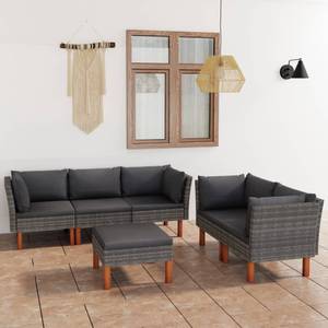 Garten-Sofa-Set (6-teilig) 3009634-19 Grau - Metall - Polyrattan - Holzart/Dekor - 61 x 67 x 65 cm