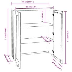 Highboard-Oberteil DE2057 Grau - Massivholz - 35 x 100 x 85 cm