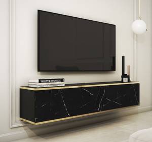 Tv-Lowboard ORIS Schwarz - Gold - Marmor Schwarz Dekor