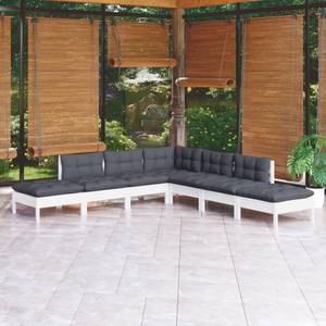 7-tlg. Garten-Lounge-Set mit Kissen Weiß Weiß