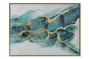 Tableau peint à la main Turquoise Magic Bleu - Turquoise - Bois massif - Textile - 102 x 77 x 5 cm