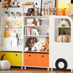 Bibliothèque enfant avec Paniers KMB68-W Blanc - Bois manufacturé - 60 x 110 x 25 cm