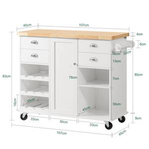 Küchenwagen KNL03-WN Weiß - Holzwerkstoff - Holz teilmassiv - 107 x 93 x 45 cm