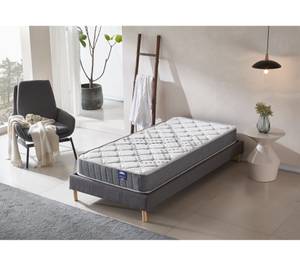 Bett+Taschenfederkernmatratze 90x190cm Grau - Naturfaser - 90 x 48 x 190 cm