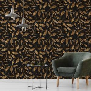 Papier Peint FEUILLES Plantes Nature Beige - Noir - Marron - Papier - Textile - 53 x 1000 x 1000 cm