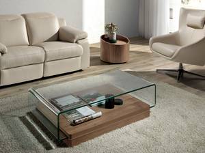 Table basse courbée en verre et bois Marron - Verre - Bois massif - Bois/Imitation - 120 x 33 x 70 cm