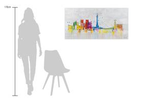 Bild gemalt Lisbon Skyline Silhouette Grau - Massivholz - Textil - 120 x 60 x 4 cm