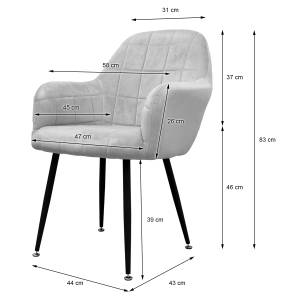 ESSZIMMERSTUHL Samt 2er Set Grau - Metall - Textil - 47 x 83 x 45 cm