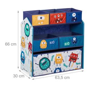 Étagère à jouets motif monstres Bleu - Rouge - Jaune - Bois manufacturé - Textile - 64 x 66 x 30 cm