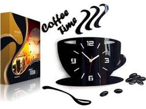 Wanduhr Tasse 3D Glas Schwarz