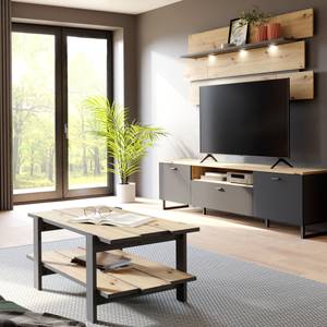 Wohnzimmer Leone 33 (3-teilig) LED Grau - Holzwerkstoff - 215 x 141 x 42 cm