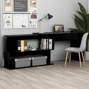 Bureau Noir - Bois manufacturé - Bois massif - 200 x 76 x 200 cm