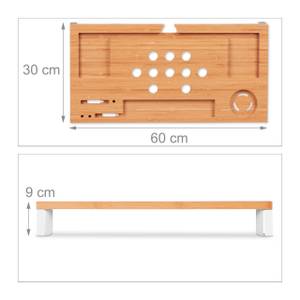 Support de moniteur organiseur de table Marron - Argenté - Bambou - Métal - 60 x 9 x 30 cm