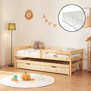 Lit enfant Sonkajärvi avec matelas Marron - Bois massif - Bois/Imitation - 96 x 69 x 206 cm