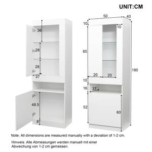 Buffet haut Neptunus Ⅴ Blanc - Bois manufacturé - Verre - Métal - 40 x 180 x 50 cm