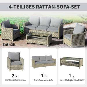 Gartensofa-Set (4-tlg.) 860-178 Braun - Grau - Polyrattan - 77 x 81 x 193 cm