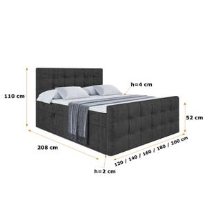 Boxspringbett SOLARIO Schwarz - Breite: 120 cm - H4