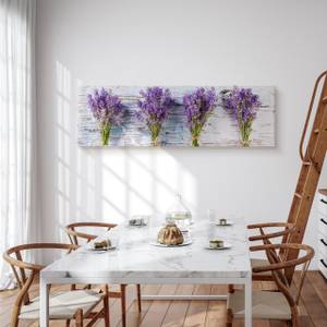 Tableau Sur Toile Lavande Fleurs Bois 3D Beige - Gris - Vert - Mauve - Blanc - Textile - 145 x 45 x 45 cm