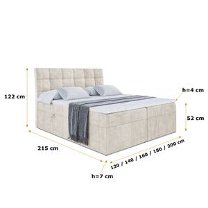 Boxspringbett mit Topper APO Ecru - Breite: 200 cm - H3