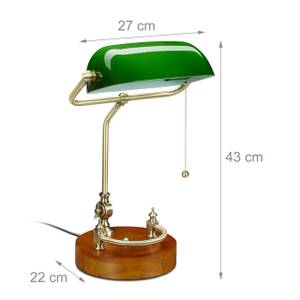 Lampe banquier interrupteur à tirette Marron - Doré - Vert - Bois manufacturé - Verre - Métal - 27 x 43 x 22 cm