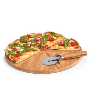 Pizza-Set, 2-tlg., Bambus/Metall Braun - Bambus - 32 x 2 x 32 cm