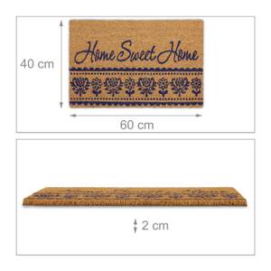 Tapis en coco «Home Sweet Home» Bleu - Marron - Fibres naturelles - Matière plastique - 60 x 2 x 40 cm