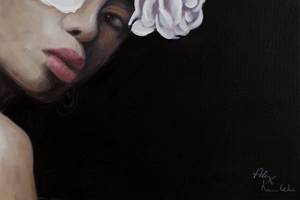 Tableau peint à la main Queen of Roses Noir - Blanc - Bois massif - Textile - 80 x 80 x 4 cm
