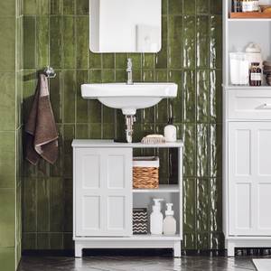 Meuble sous lavabo BZR142-W Blanc - Bois manufacturé - Bois massif - Bois/Imitation - 60 x 61 x 30 cm