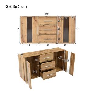Sideboard GLOWNatur Ⅲ Beige - Holzwerkstoff - Glas - Metall - 35 x 70 x 140 cm