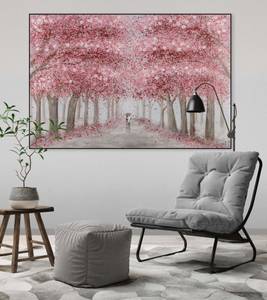 Tableau peint à la main Power of Love Rose foncé - Bois massif - Textile - 120 x 80 x 4 cm