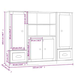 Highboard 3er Set DE9092 Eiche Grau Dekor