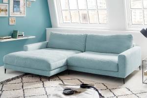 Ecksofa CARA Cord Hellblau - Ecke davorstehend links