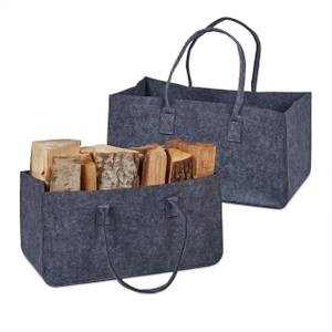 2er Set Kaminholztasche aus Filz Grau - Textil - 50 x 25 x 25 cm