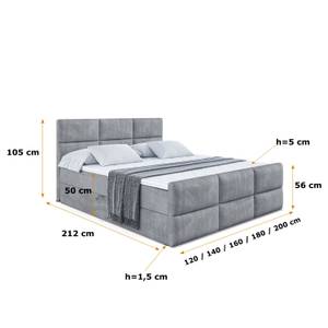 Boxspringbett OHIO-Z Grau - Breite: 180 cm - H4