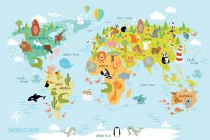 Tableau world map and animals 45 x 30 cm