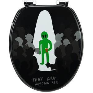 Premuim Abattant WC - Alien Noir - Gris - Vert - Blanc - Bois manufacturé - 38 x 5 x 44 cm