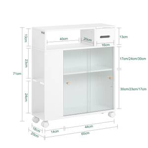 Nischenregal mit Rollen BZR117-W Weiß - Holzwerkstoff - Glas - Metall - 20 x 71 x 60 cm