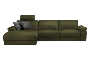 Ecksofa LOLA XL motor. Relaxfunktion Grün - Ecke davorstehend links - Longchair davorstehend links - Ottomane davorstehend links - Massivholz - Textil