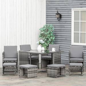 Garten-Essgruppe (9-tlg.) 841-105LG Grau - Polyrattan - 109 x 72 x 109 cm