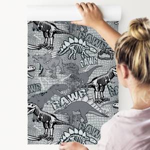 Tapete für Kinder Wildtiere Dinosaurier Schwarz - Grau - Weiß - Papier - Textil - 53 x 1000 x 1000 cm